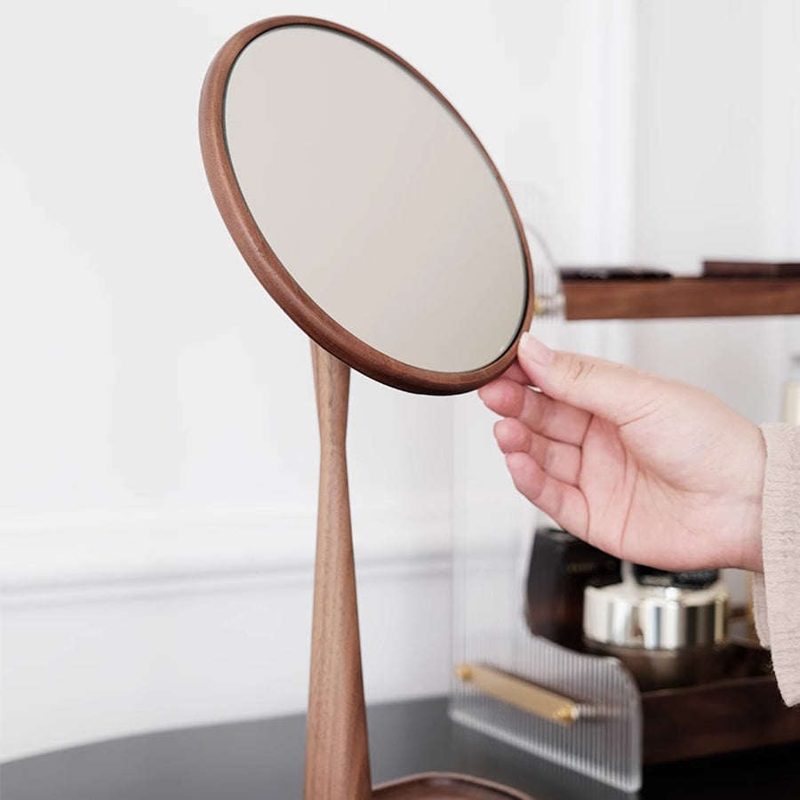 Walnut countertop makeup mirror
