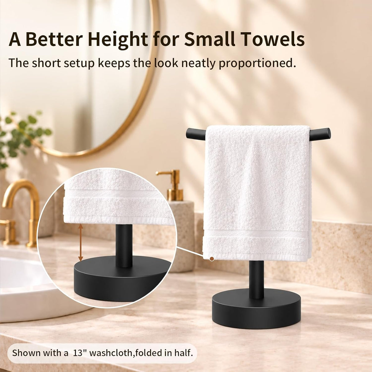 Color: Black | Compact setting for a folded 13-inch washcloth