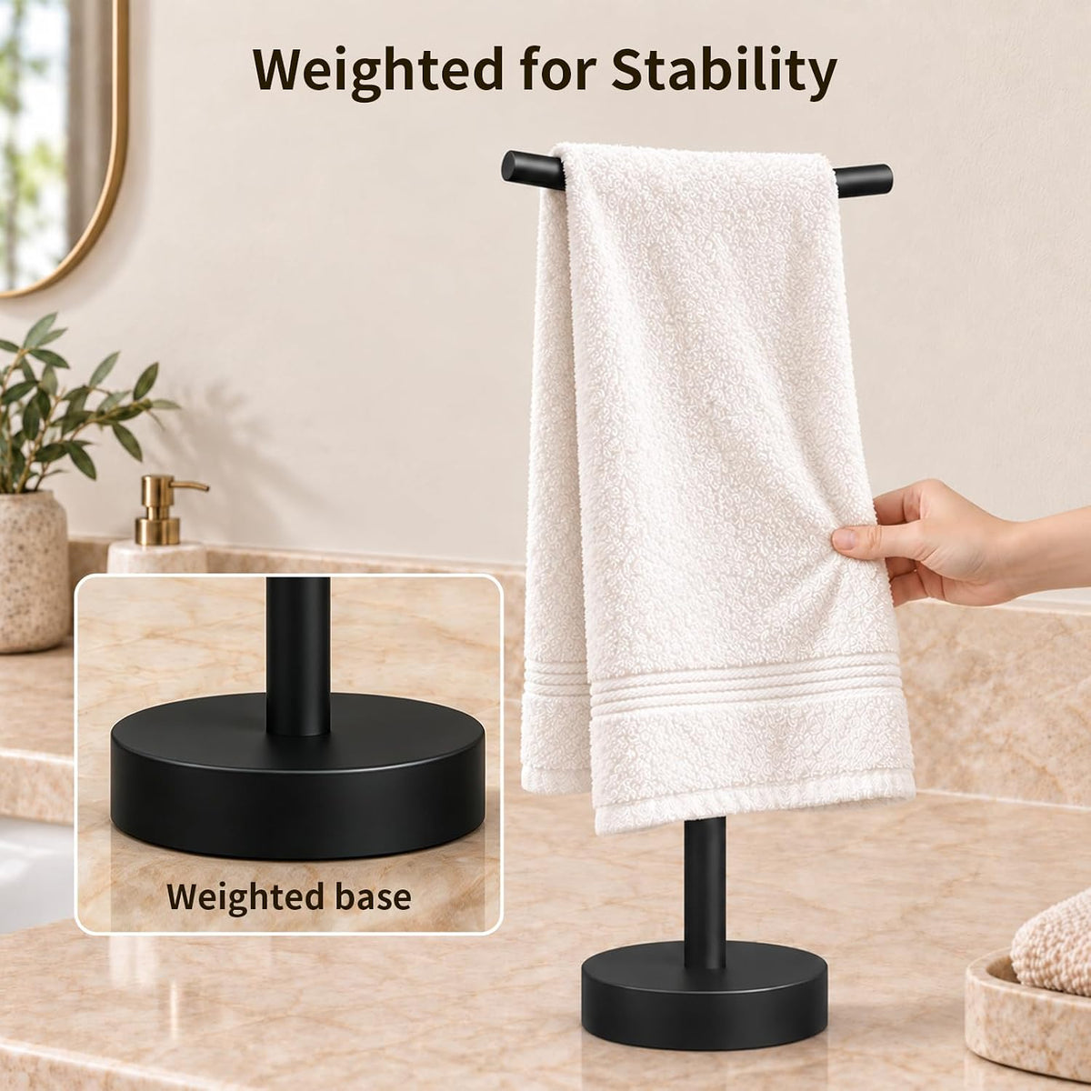 Color: Black | Weighted base and towel stability