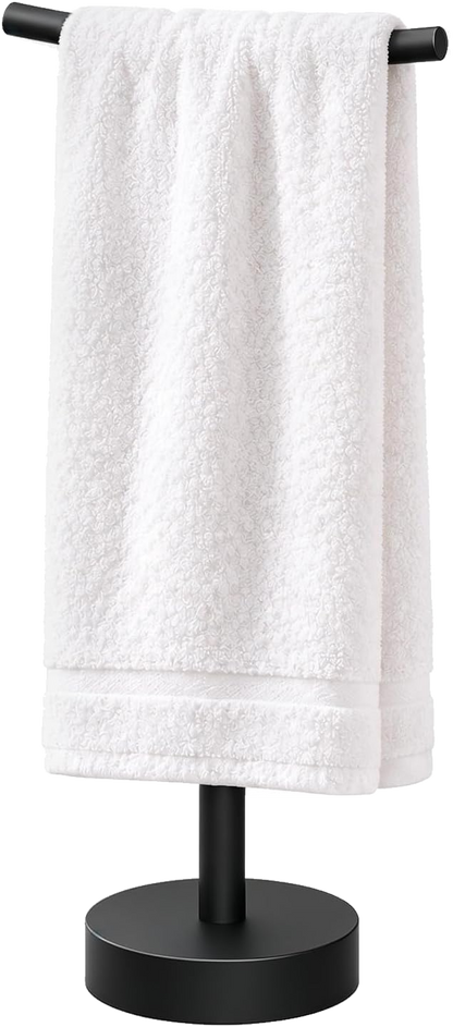 Color: Black | Towel Rack with white towel, transparent main image