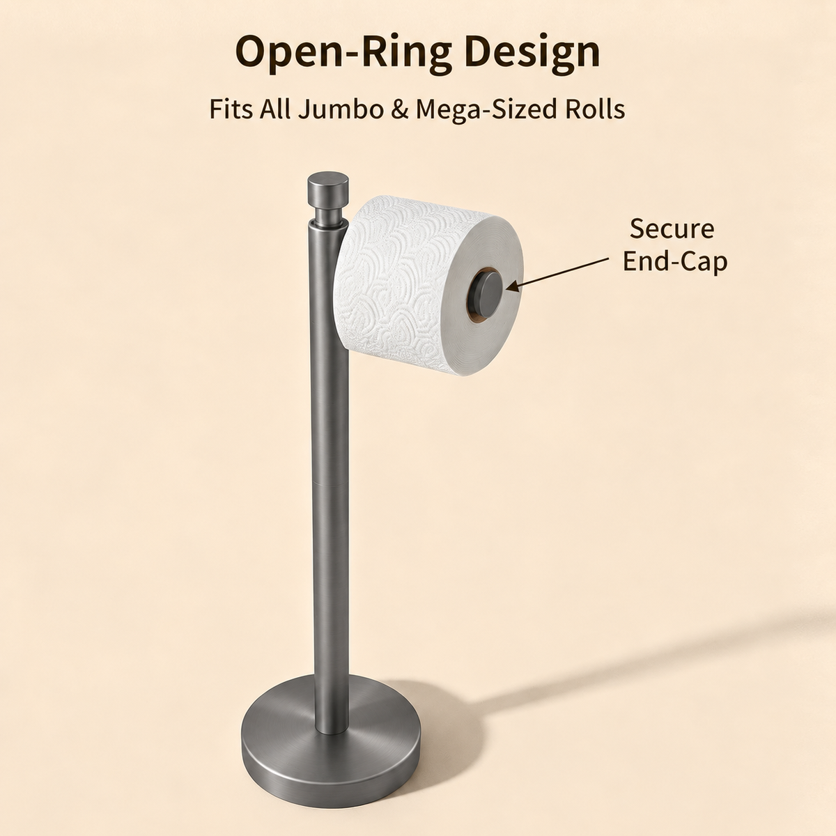 Color: Gray | Open-Ring Design, fits all jumbo and mega-sized rolls, secure end-cap