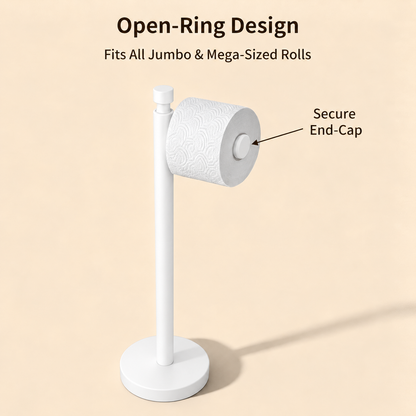 Color: White | Open-Ring Design, fits all jumbo and mega-sized rolls, secure end-cap