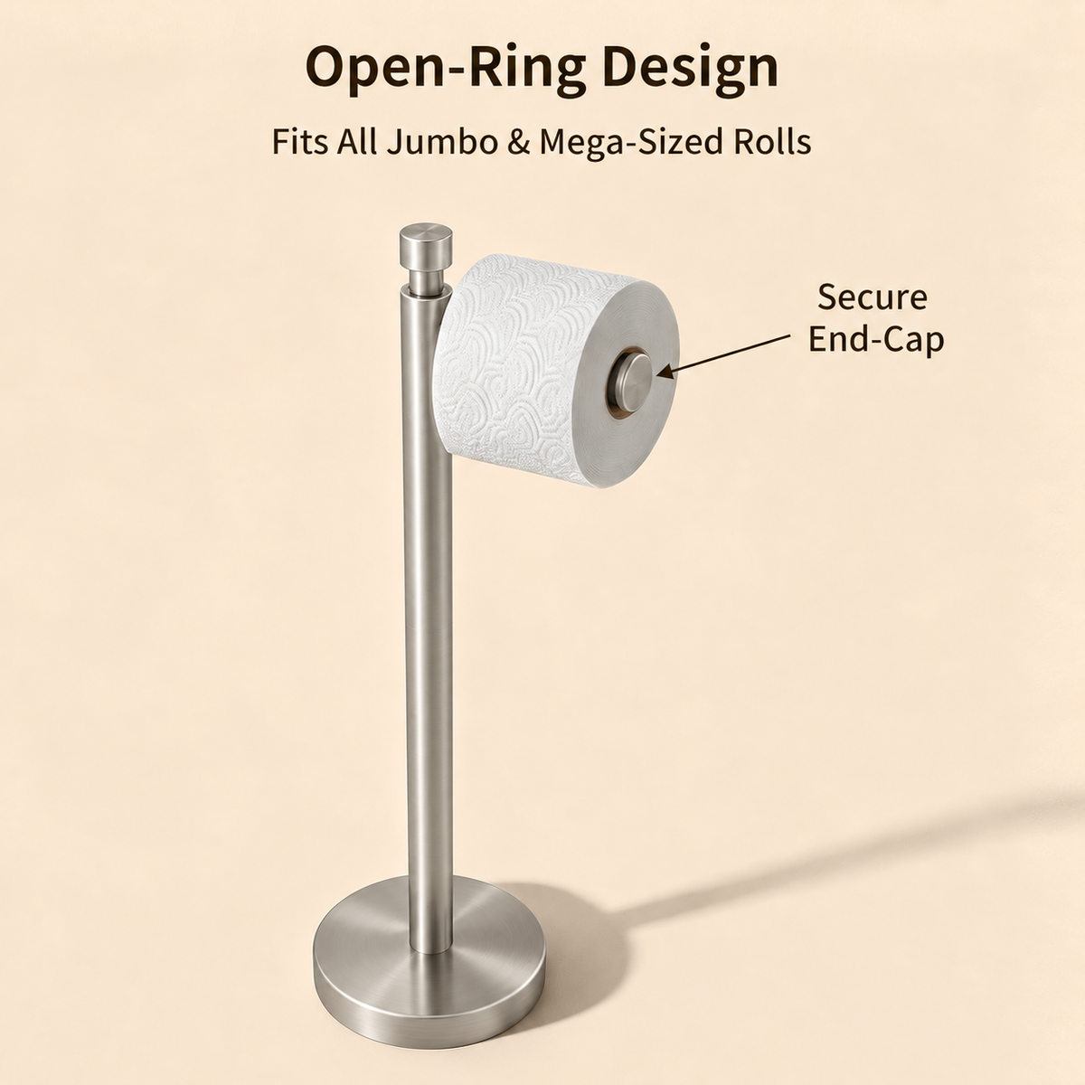 Color: Silver | Open-Ring Design, fits all jumbo and mega-sized rolls, secure end-cap