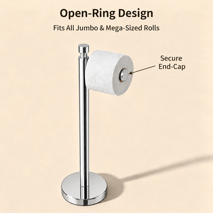 Color: Chrome | Open-Ring Design, fits all jumbo and mega-sized rolls, secure end-cap